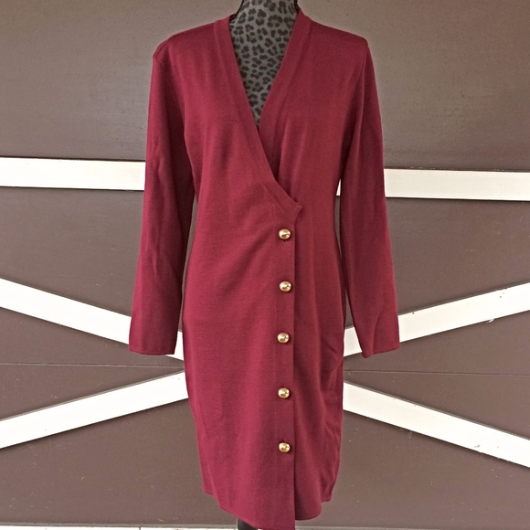 Harve Benard Dark Red Long Sleeve Wool Dress - Size Small - Picture 2 of 9